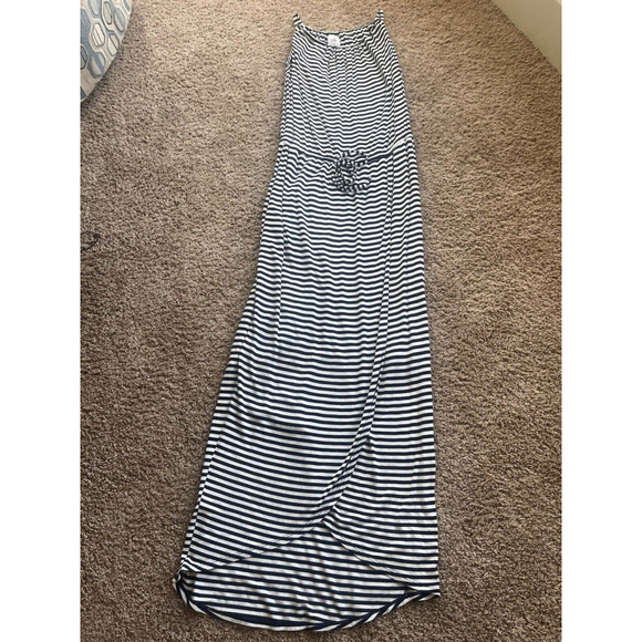Cabi Boat Stripe Maxi Dress Medium Blue White Faux Wrap Nautical Strappy 5105 - Picture 8 of 9